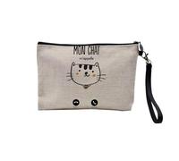 Pochette en Lin - Mon Chat m'appelle Chaton Animaux Mignon - Trousse Maquillage en Toile Aspect Lin - Trousse de Toilette - 23,5 x15 cm