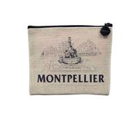 Pochette en Lin - Montpellier Minimalist Ville France Sud Patrimoine - Trousse Maquillage en Toile Aspect Lin - Porte Monnaie - 15 x10 cm
