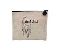 Pochette en Lin - Moon Child Ciel Etoiles Natures Lune - Trousse Maquillage en Toile Aspect Lin - Porte Monnaie - 15 x10 cm