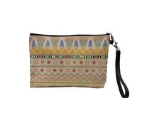 Pochette en Lin - Motif Egyptien Tribal Motif Ancien Symboles Ecrivain Ornement - Trousse Maquillage en Toile Aspect Lin - Trousse de Toilette - 23,5 x15 cm