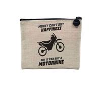 Pochette en Lin - Motorbike - Money Can't Buy Happiness Motocross - Trousse Maquillage en Toile Aspect Lin - Porte Monnaie - 15 x10 cm
