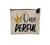 Pochette en Lin - Mr One Derful Merveilleux Wonderful Papa Père - Trousse Maquillage en Toile Aspect Lin - Porte Monnaie - 15 x10 cm