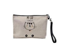 Pochette en Lin - My Cat is Calling Me Kitten Animals - Trousse Maquillage en Toile Aspect Lin - Trousse de Toilette - 23,5 x15 cm