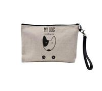 Pochette en Lin - My Dog is Calling Me Animals Puppy - Trousse Maquillage en Toile Aspect Lin - Trousse de Toilette - 23,5 x15 cm