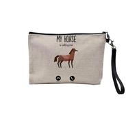Pochette en Lin - My Horse is Calling Me Animals Passion - Trousse Maquillage en Toile Aspect Lin - Trousse de Toilette - 23,5 x15 cm