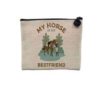 Pochette en Lin - My Horse is My Bestfriend Horseback Riding - Trousse Maquillage en Toile Aspect Lin - Porte Monnaie - 15 x10 cm