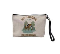 Pochette en Lin - My Horse is My Bestfriend Horseback Riding - Trousse Maquillage en Toile Aspect Lin - Trousse de Toilette - 23,5 x15 cm