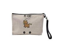 Pochette en Lin - My Pony is Calling Me Animals Cute - Trousse Maquillage en Toile Aspect Lin - Trousse de Toilette - 23,5 x15 cm