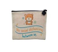 Pochette en Lin - No Social Distancing Teddy Bear Cute - Trousse Maquillage en Toile Aspect Lin - Porte Monnaie - 15 x10 cm
