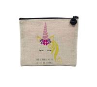 Pochette en Lin - Non Je Ronfle Pas Je suis Une Licorne Dessin Corne Oreilles Yeux Crinière Animaux Fantastiques - Trousse Maquillage en Toile Aspect Lin - Porte Monnaie - 15 x10 cm