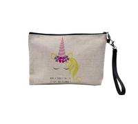 Pochette en Lin - Non Je Ronfle Pas Je suis Une Licorne Dessin Corne Oreilles Yeux Crinière Animaux Fantastiques - Trousse Maquillage en Toile Aspect Lin - Trousse de Toilette - 23,5 x15 cm