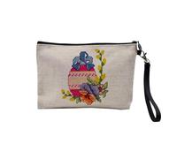 Pochette en Lin - Oeuf Impression Style Cross Stitch Broderie - Trousse Maquillage en Toile Aspect Lin - Trousse de Toilette - 23,5 x15 cm