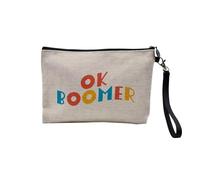 Pochette en Lin - OK Boomer Humour Internet Web Meme - Trousse Maquillage en Toile Aspect Lin - Trousse de Toilette - 23,5 x15 cm