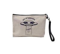 Pochette en Lin - on m'appelle l'Ovni Musique Jul Enfant - Trousse Maquillage en Toile Aspect Lin - Trousse de Toilette - 23,5 x15 cm