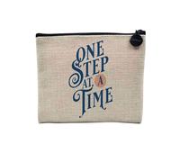Pochette en Lin - One Step at a Time Typographie Message Citation Inspirante Motivation - Trousse Maquillage en Toile Aspect Lin - Porte Monnaie - 15 x10 cm