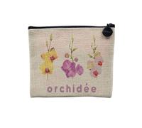Pochette en Lin - Orchidée Fleurs Minimaliste Aquarelle Chic Jardin Amour - Trousse Maquillage en Toile Aspect Lin - Porte Monnaie - 15 x10 cm