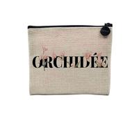 Pochette en Lin - Orchidée Fleurs Minimaliste Chic Jardin Amour - Trousse Maquillage en Toile Aspect Lin - Porte Monnaie - 15 x10 cm