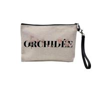 Pochette en Lin - Orchidée Fleurs Minimaliste Chic Jardin Amour - Trousse Maquillage en Toile Aspect Lin - Trousse de Toilette - 23,5 x15 cm
