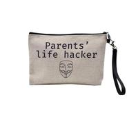Pochette en Lin - Parents' Life Hacker Anonymous Computer Joke - Trousse Maquillage en Toile Aspect Lin - Trousse de Toilette - 23,5 x15 cm