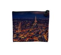 Pochette en Lin - Paris La Nuit Lumiere Tour Eiffel Ville Vue Aerienne - Trousse Maquillage en Toile Aspect Lin - Porte Monnaie - 15 x10 cm