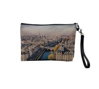 Pochette en Lin - Paris Ville Ile Saint Louis Seine Batiment Pont - Trousse Maquillage en Toile Aspect Lin - Trousse de Toilette - 23,5 x15 cm