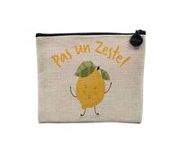 Pochette en Lin - Pas Un Zeste Mignon Humour Jeu de Mot Citron - Trousse Maquillage en Toile Aspect Lin - Porte Monnaie - 15 x10 cm