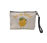 Pochette en Lin - Pas Un Zeste Mignon Humour Jeu de Mot Citron - Trousse Maquillage en Toile Aspect Lin - Trousse de Toilette - 23,5 x15 cm