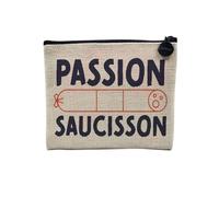 Pochette en Lin - Passion Saucisson Charcuterie France Apéro - Trousse Maquillage en Toile Aspect Lin - Porte Monnaie - 15 x10 cm