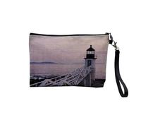 Pochette en Lin - Paysage Enchanteur Mer Océan Phare Ponton Jetée Rochers Crépuscule - Trousse Maquillage en Toile Aspect Lin - Trousse de Toilette - 23,5 x15 cm