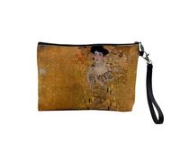 Pochette en Lin - Peinture Gustav Klimt Portrait d'Adèle Bloch Bauer I Art Vintage Original Or Doré - Trousse Maquillage en Toile Aspect Lin - Trousse de Toilette - 23,5 x15 cm