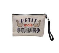 Pochette en Lin - Petit mais Costaud Haltères Muscu Workout - Trousse Maquillage en Toile Aspect Lin - Trousse de Toilette - 23,5 x15 cm