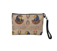 Pochette en Lin - Pharaon Egypte Hieroglyphe Motif Ancien Symboles Ecriture - Trousse Maquillage en Toile Aspect Lin - Trousse de Toilette - 23,5 x15 cm