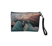 Pochette en Lin - Photo de Jambes dans Le Vide Ravin Canyon Paysage Hauteurs - Trousse Maquillage en Toile Aspect Lin - Trousse de Toilette - 23,5 x15 cm