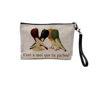 Pochette en Lin - Pigeons - C'est à Moi Que tu parles ? Biologie Illustration Ancien - Trousse Maquillage en Toile Aspect Lin - Trousse de Toilette - 23,5 x15 cm