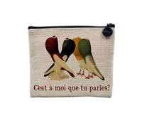 Pochette en Lin - Pigeons - C'est à Moi Que tu parles ? Biologie Illustration Ancien - Trousse Maquillage en Toile Aspect Lin - Porte Monnaie - 15 x10 cm