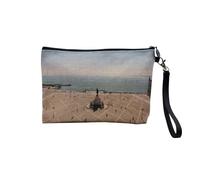 Pochette en Lin - Place du Commerce Lisbonne Portugal - Trousse Maquillage en Toile Aspect Lin - Trousse de Toilette - 23,5 x15 cm