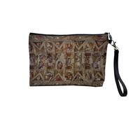 Pochette en Lin - Plafond Chapelle Sixtine Vatican Michelange Rome - Trousse Maquillage en Toile Aspect Lin - Trousse de Toilette - 23,5 x15 cm