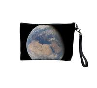 Pochette en Lin - Planete Terre Vue Afrique du Nord Europe Peninsule Arabique - Trousse Maquillage en Toile Aspect Lin - Trousse de Toilette - 23,5 x15 cm