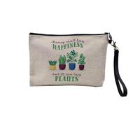 Pochette en Lin - Plants - Money Can't Buy Happiness Decoration - Trousse Maquillage en Toile Aspect Lin - Trousse de Toilette - 23,5 x15 cm