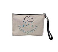 Pochette en Lin - Pluviophile Aime la Pluie Bretagne Nord - Trousse Maquillage en Toile Aspect Lin - Trousse de Toilette - 23,5 x15 cm
