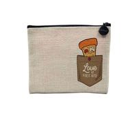 Pochette en Lin - Poche Pizza Love at First Bite Dessin Street Food - Trousse Maquillage en Toile Aspect Lin - Porte Monnaie - 15 x10 cm