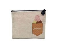 Pochette en Lin - Poche Surprise Gourmand Glace Illustration Dessert - Trousse Maquillage en Toile Aspect Lin - Porte Monnaie - 15 x10 cm