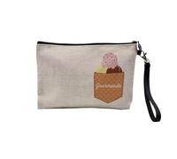 Pochette en Lin - Poche Surprise Gourmande Glace Illustration Dessert - Trousse Maquillage en Toile Aspect Lin - Trousse de Toilette - 23,5 x15 cm