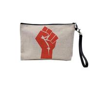 Pochette en Lin - Poing Serre Resistance Militant Parti Communiste Anarchiste - Trousse Maquillage en Toile Aspect Lin - Trousse de Toilette - 23,5 x15 cm