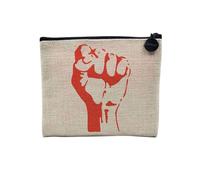 Pochette en Lin - Poing Serre Resistance Militant Partie Communiste Rebellion - Trousse Maquillage en Toile Aspect Lin - Porte Monnaie - 15 x10 cm