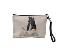 Pochette en Lin - Poisson Volant Antiquité Collage Art Surréalisme Cascade - Trousse Maquillage en Toile Aspect Lin - Trousse de Toilette - 23,5 x15 cm