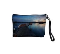 Pochette en Lin - Ponton en Bois sur Un Lac Soleil Couchant - Trousse Maquillage en Toile Aspect Lin - Trousse de Toilette - 23,5 x15 cm