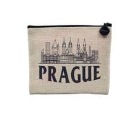 Pochette en Lin - Prague Minimalist Voyage Tchéquie Culture Architecture - Trousse Maquillage en Toile Aspect Lin - Porte Monnaie - 15 x10 cm
