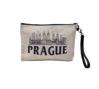 Pochette en Lin - Prague Minimalist Voyage Tchéquie Culture Architecture - Trousse Maquillage en Toile Aspect Lin - Trousse de Toilette - 23,5 x15 cm