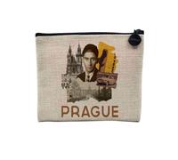 Pochette en Lin - Prague Vintage Voyage Tchéquie Carte Postale - Trousse Maquillage en Toile Aspect Lin - Porte Monnaie - 15 x10 cm